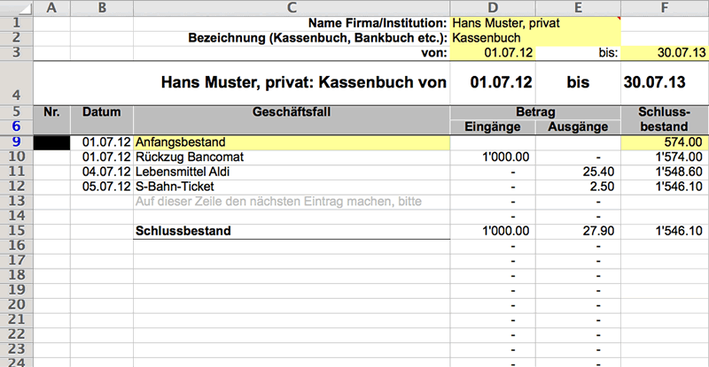 Anleitung Kassenbuch - Download Buchhaltung - Excel-Lösung für Buchhaltung